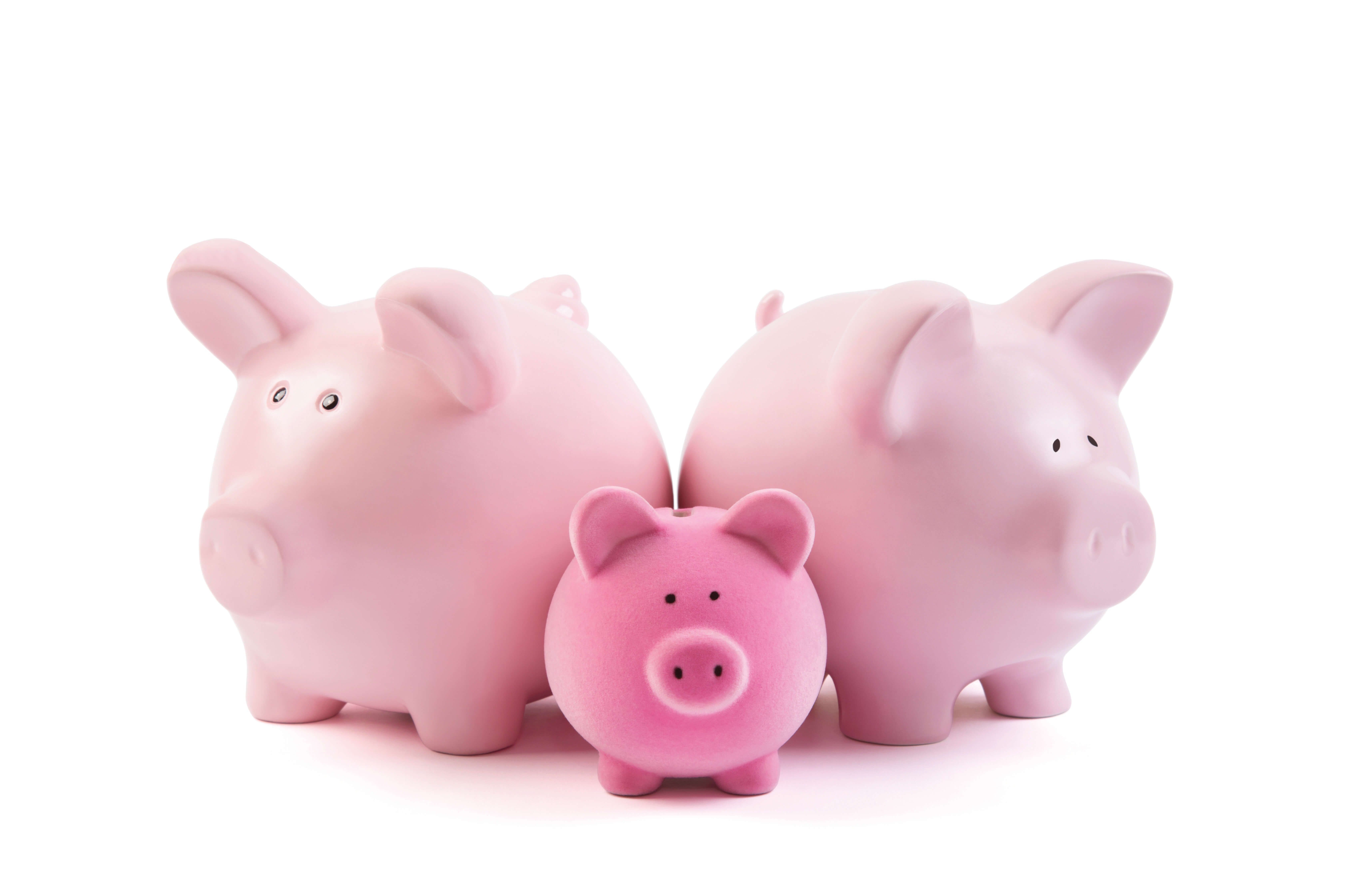 Group of piggy banks over white background with clipping path