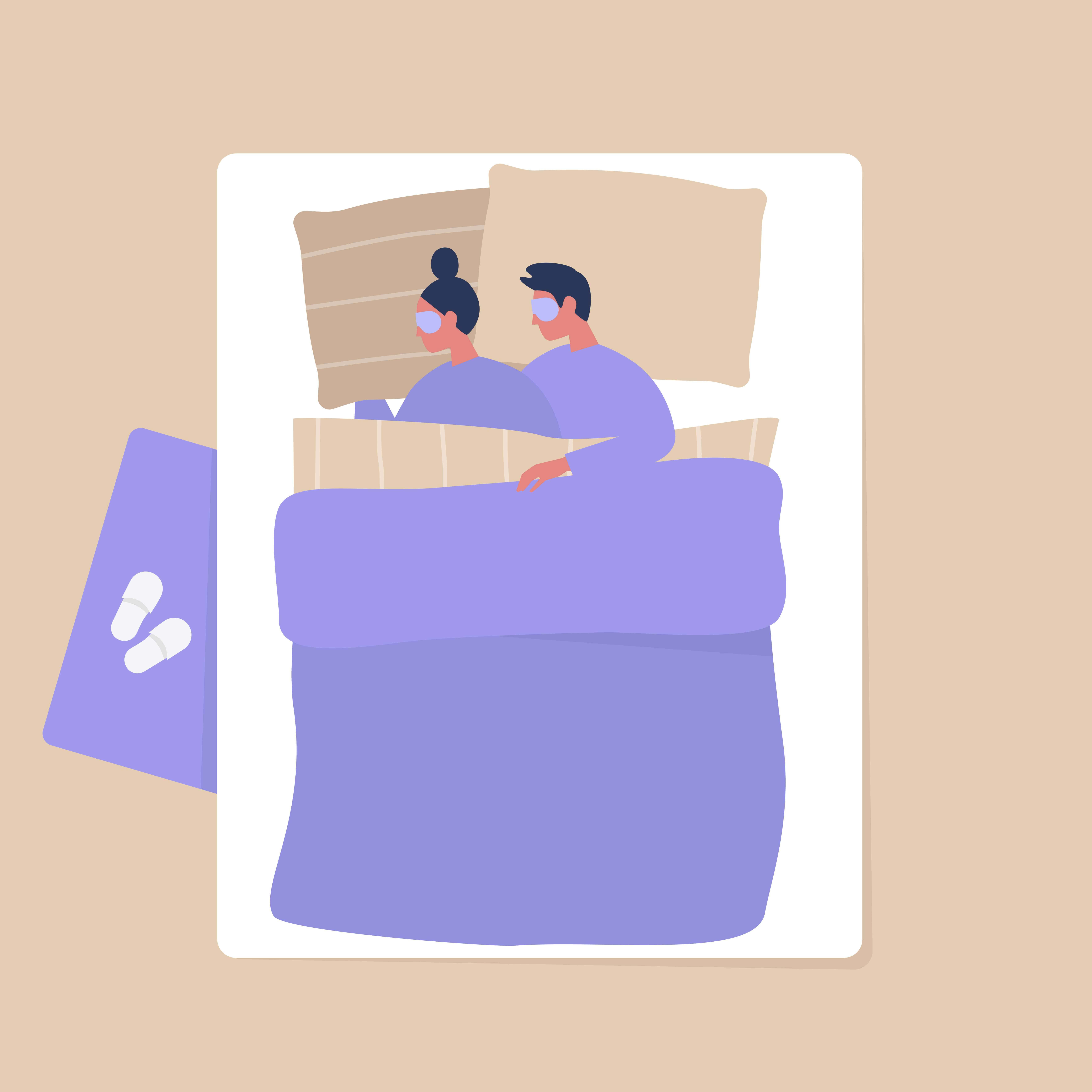 Top view of a young adult couple cuddling under the blanket in the bedroom, modern interior and lifestyle