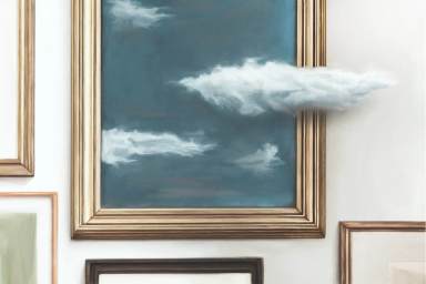Illustration of surreal painting of sky, think outside the box concept