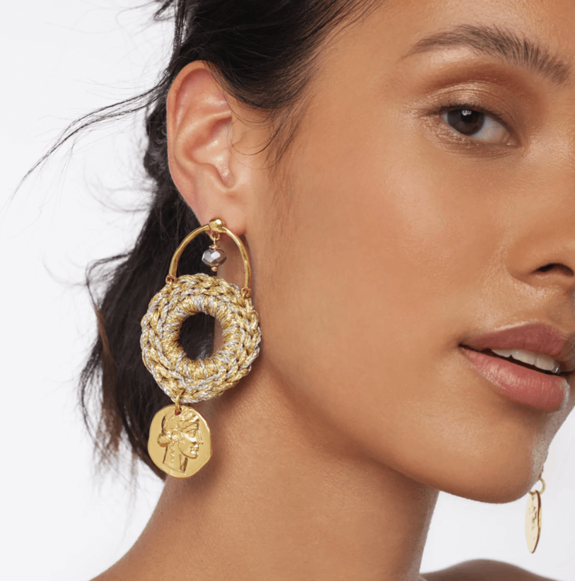 Alissanthi hand crocheted and gold coin statement earrings from Next Door Goddness. 