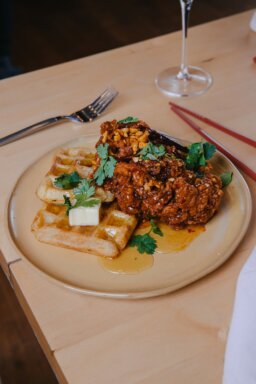 Kung Pao Chicken & Mochi Waffles from Goosefeather